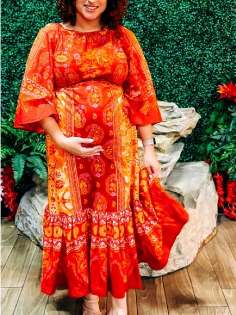 FARM Rio beautiful bell sleeve cutout dress. Colorful fruit floral print Maxi - Picture 15 of 16